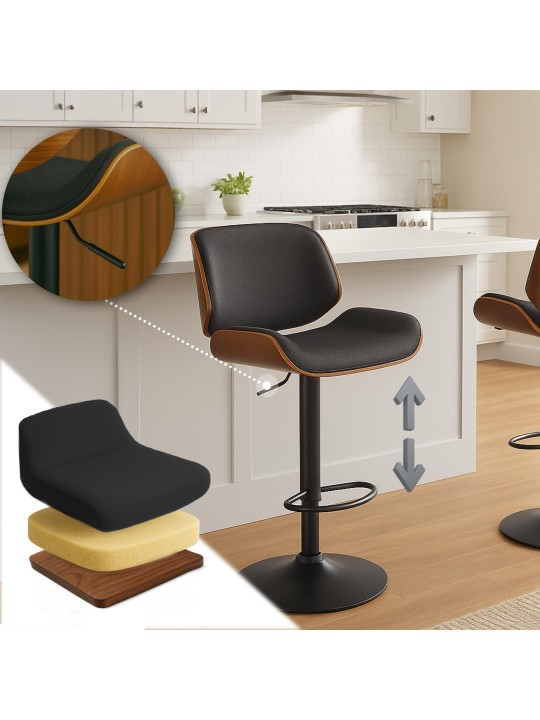 Banqueta alta Beverley B tecido, nogueira/preto