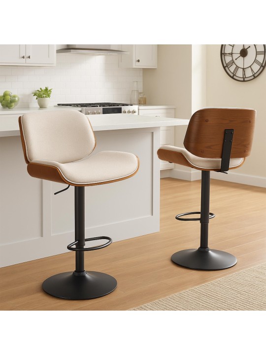 Banqueta alta Beverley B tecido, nogueira/creme