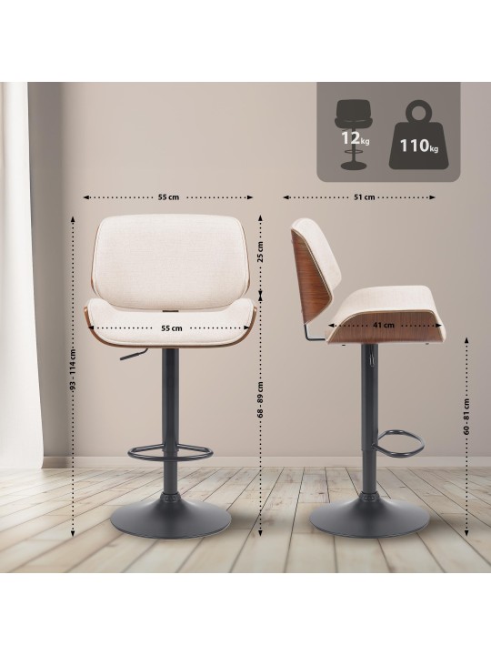 Banqueta alta Beverley B tecido, nogueira/creme