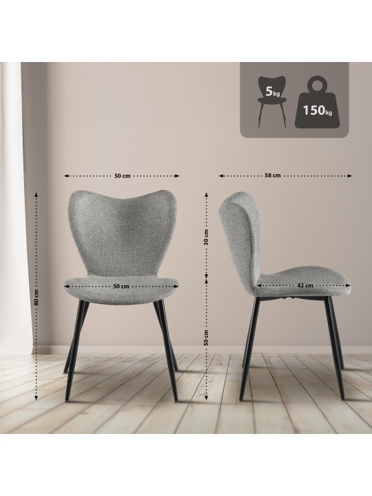 Cadeira da sala de jantar tecido Maika, cinza