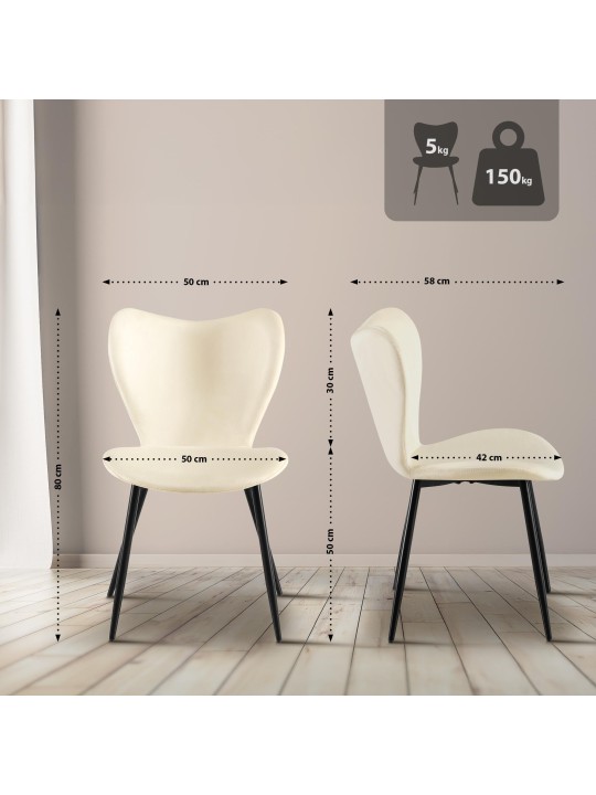 Cadeira da sala de jantar Maika veludo, creme