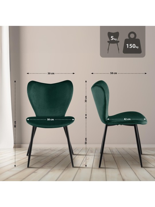 Cadeira da sala de jantar Maika veludo, verde