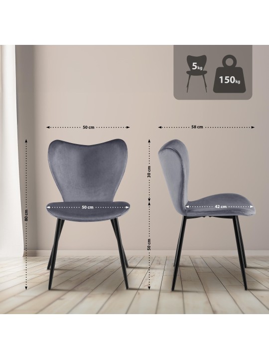 Cadeira da sala de jantar Maika veludo, cinza escuro