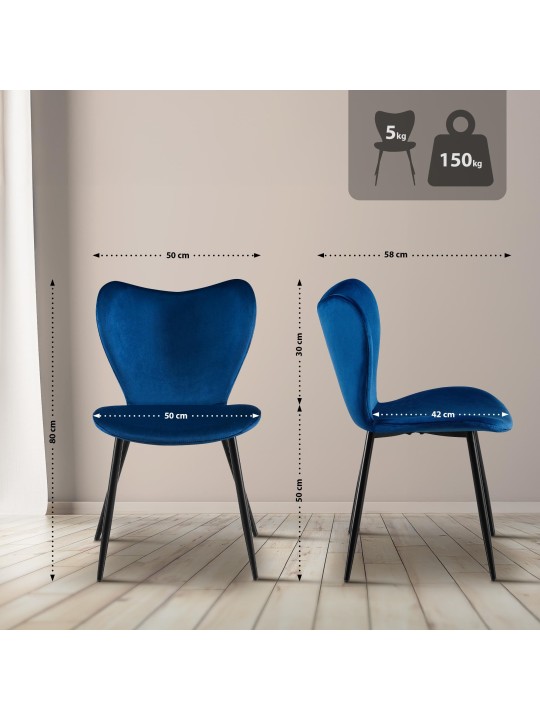 Cadeira da sala de jantar Maika veludo, azul escuro