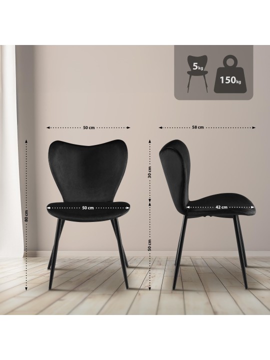 Cadeira da sala de jantar Maika veludo, preto