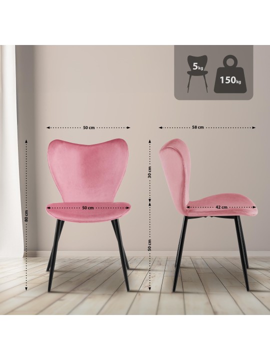 Cadeira da sala de jantar Maika veludo, rosa