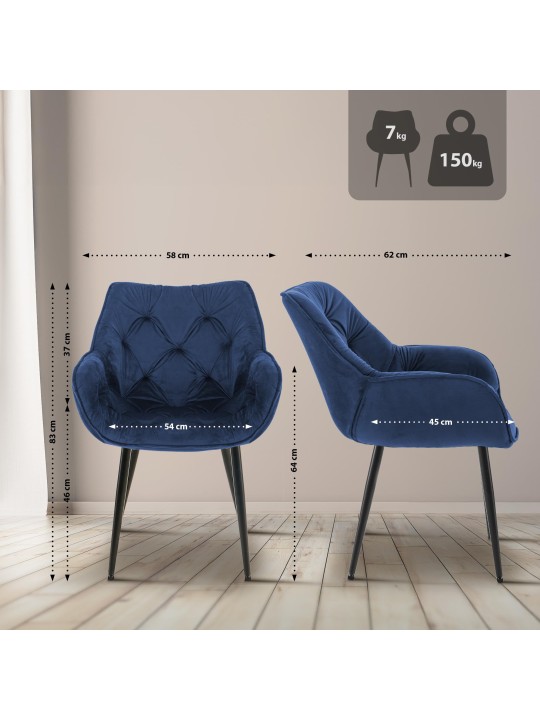 Conjunto de 2 cadeiras Tanna veludo, azul escuro
