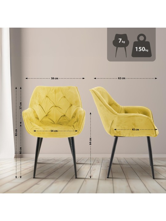 Conjunto de 2 cadeiras Tanna veludo, amarelo