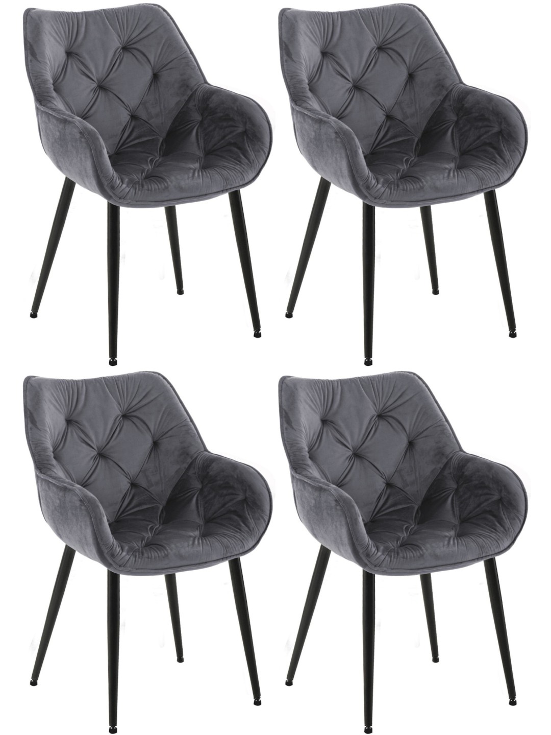 Conjunto de 4 cadeiras Tanna veludo, cinza escuro