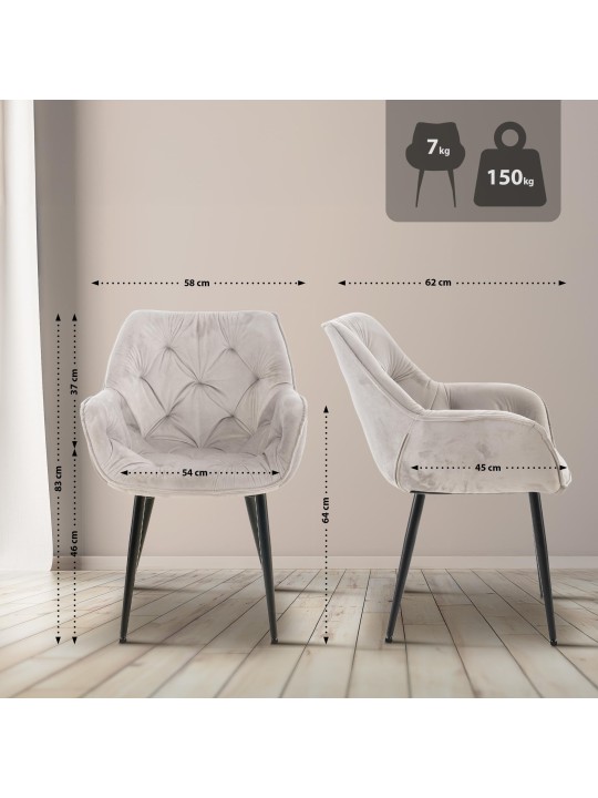 Conjunto de 4 cadeiras Tanna veludo, cinza