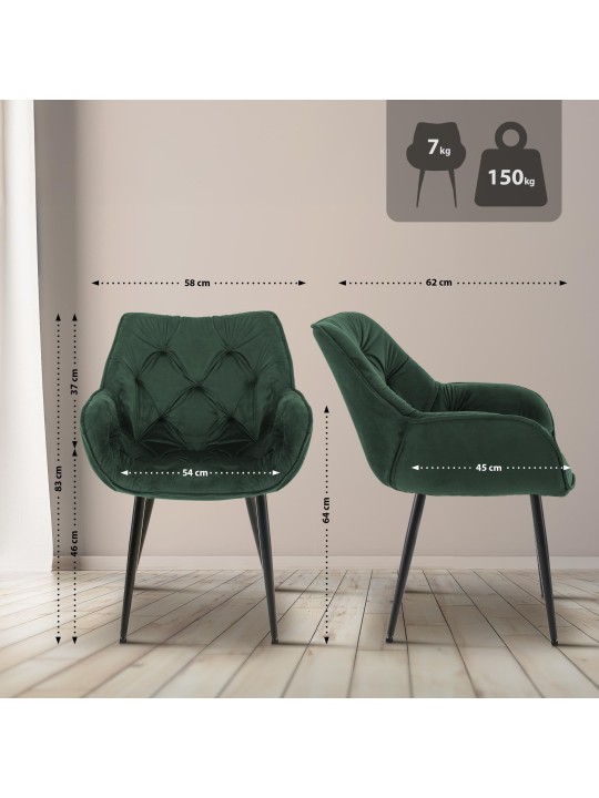 Conjunto de 4 cadeiras Tanna veludo, verde