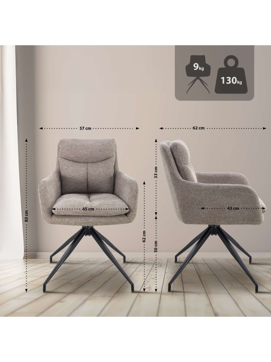 Conjunto de 2 cadeiras de jantar em tecido Somers, taupe