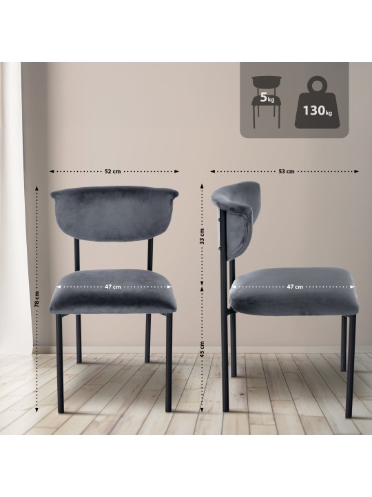 Conjunto de 2 cadeiras para visitantes em veludo Gambell, cinza escuro