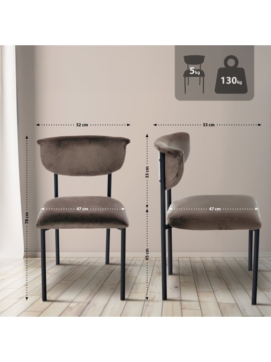 Conjunto de 2 cadeiras para visitantes em veludo Gambell, castanho