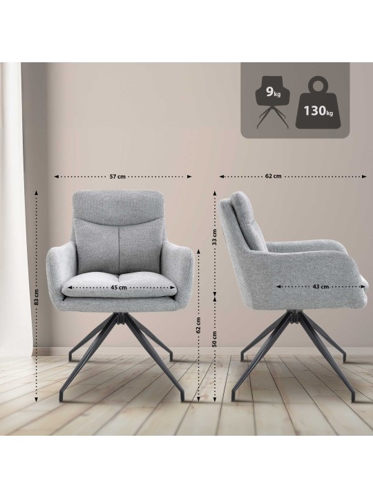 Cadeira de jantar em tecido Somers, cinza claro