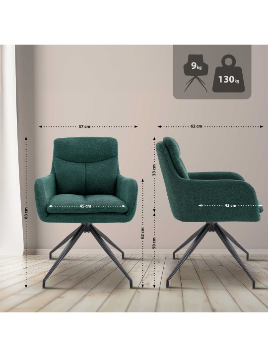 Conjunto de 2 cadeiras de jantar em tecido Somers, verde