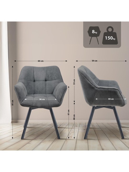 Cadeira da sala de jantar Jordi Cord, cinza escuro Cadeira da sala de jantar Jordi Cord, cinza escuro