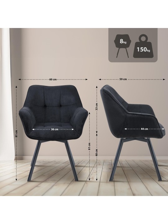 Cadeira da sala de jantar Jordi Cord, preto Cadeira da sala de jantar Jordi Cord, preto