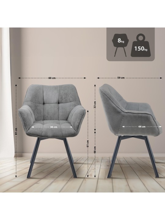 Cadeira da sala de jantar Jordi Cord, cinza