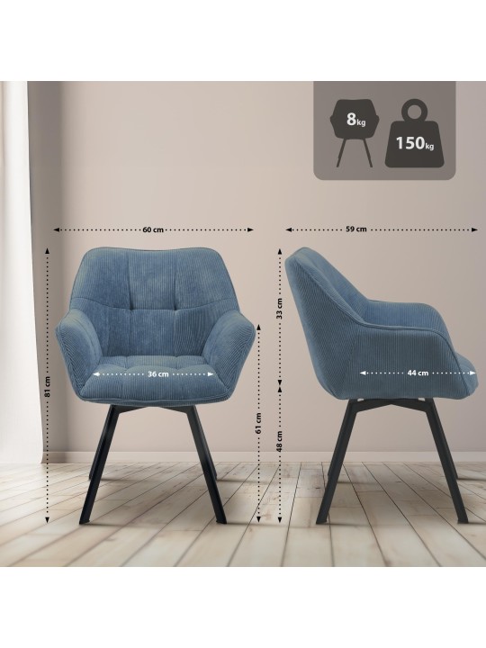 Cadeira da sala de jantar Jordi Cord, azul Cadeira da sala de jantar Jordi Cord, azul