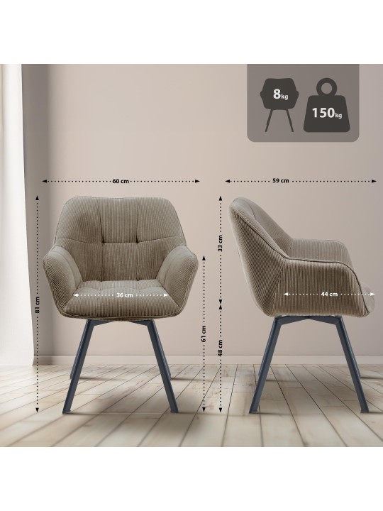 Cadeira da sala de jantar Jordi Cord, castanho Cadeira da sala de jantar Jordi Cord, castanho