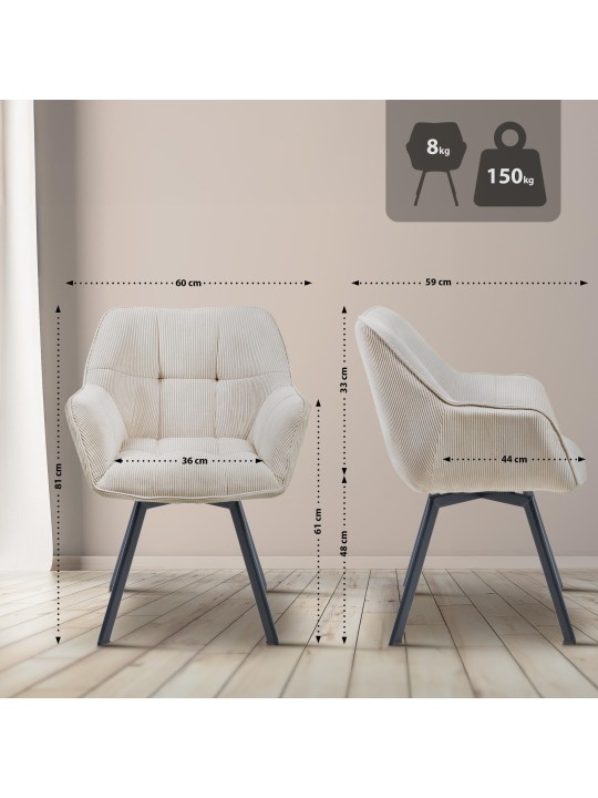 Cadeira da sala de jantar Jordi Cord, creme Cadeira da sala de jantar Jordi Cord, creme