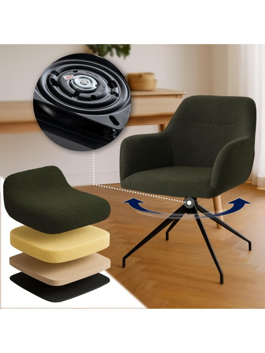 Cadeira da sala de jantar tecido Merlinda Teddy, verde escuro