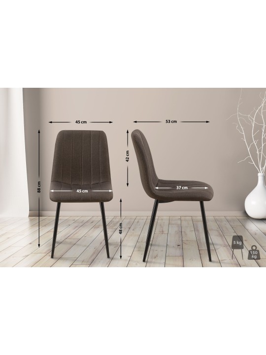 Conjunto de 4 cadeiras tecido Dijon, castanho