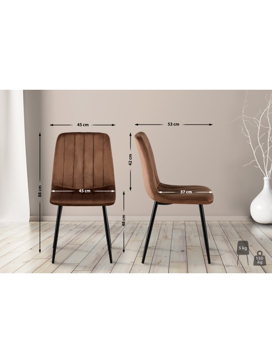 Conjunto de 4 cadeiras de veludo Dijon, castanho