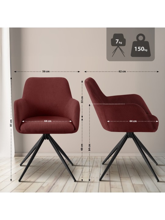 Cadeira de jantar Olema Cord, bordô