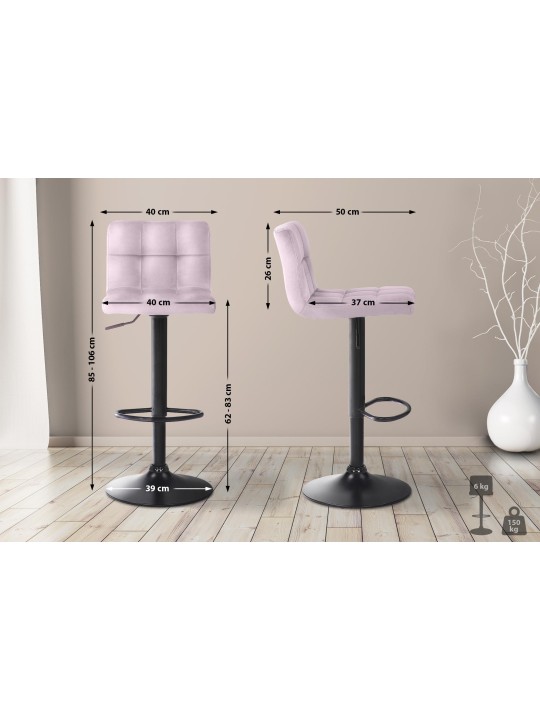 Conjunto de 2 bancos altos Feni veludo, rosa