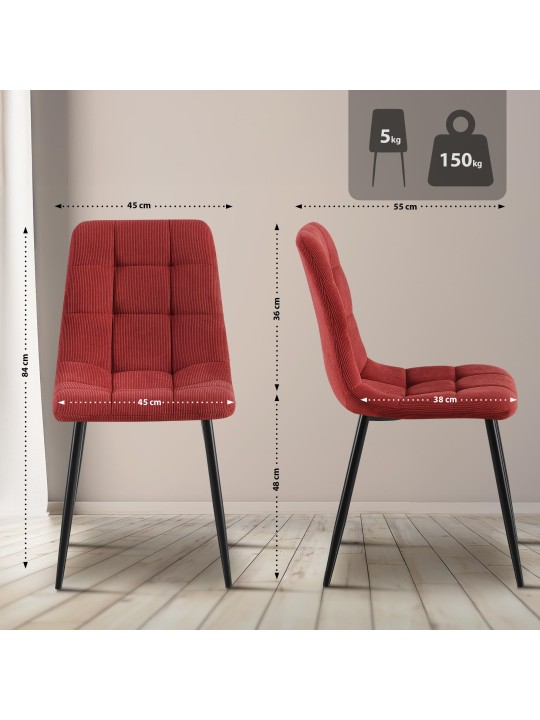 Conjunto de 4 cadeiras para sala de jantar Tilde Cord, bordô Conjunto de 4 cadeiras para sala de jantar Tilde Cord, bordô