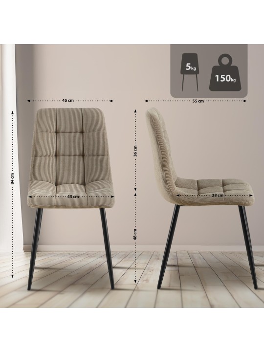 Conjunto de 4 cadeiras para sala de jantar Tilde Cord, taupe Conjunto de 4 cadeiras para sala de jantar Tilde Cord, taupe