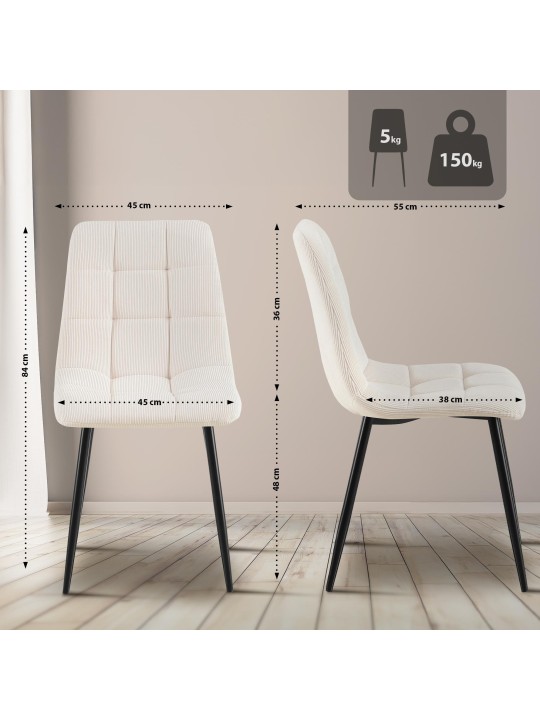 Conjunto de 4 cadeiras para sala de jantar Tilde Cord, creme