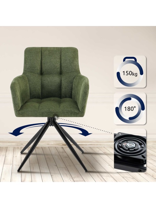 Conjunto de 2 cadeiras de jantar Jonah em tecido, verde