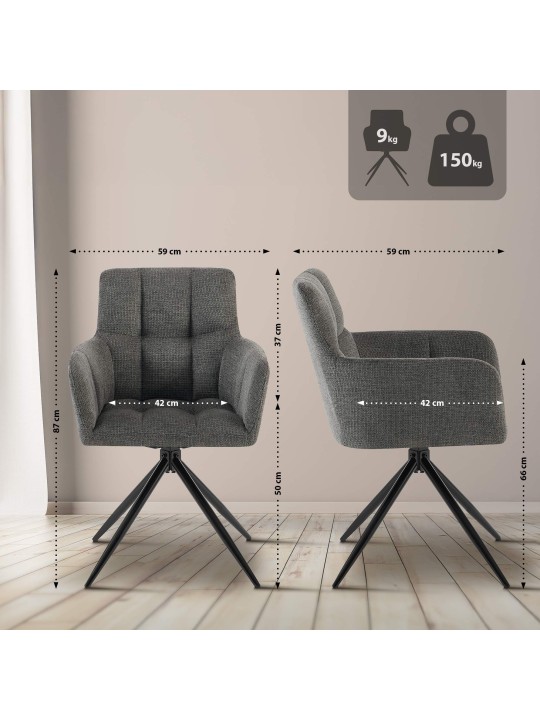 Conjunto de 2 cadeiras de jantar Jonah em tecido, cinza escuro Conjunto de 2 cadeiras de jantar Jonah em tecido, cinza escuro