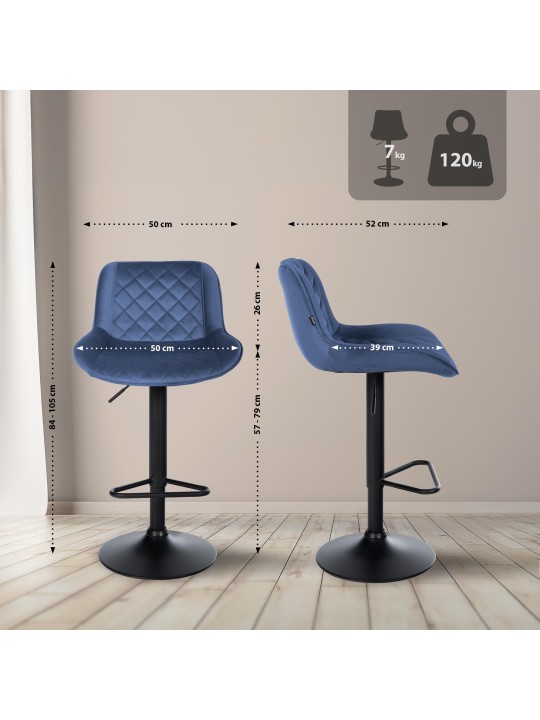 Conjunto de 2 bancos altos Kasson veludo, azul