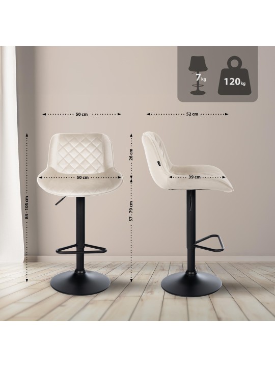 Conjunto de 2 bancos altos Kasson veludo, creme