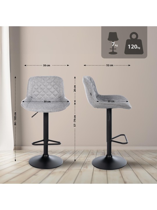 Conjunto de 2 bancos altos em tecido Kasson, cinza Conjunto de 2 bancos altos em tecido Kasson, cinza