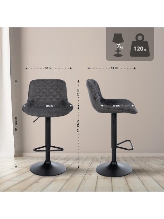 Conjunto de 2 bancos altos em tecido Kasson, preto Conjunto de 2 bancos altos em tecido Kasson, preto