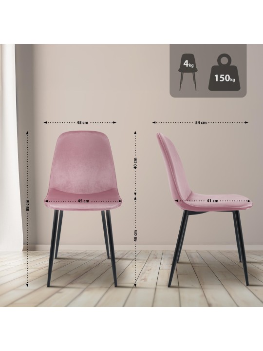 Cadeira de jantar de veludo Maryam, rosa