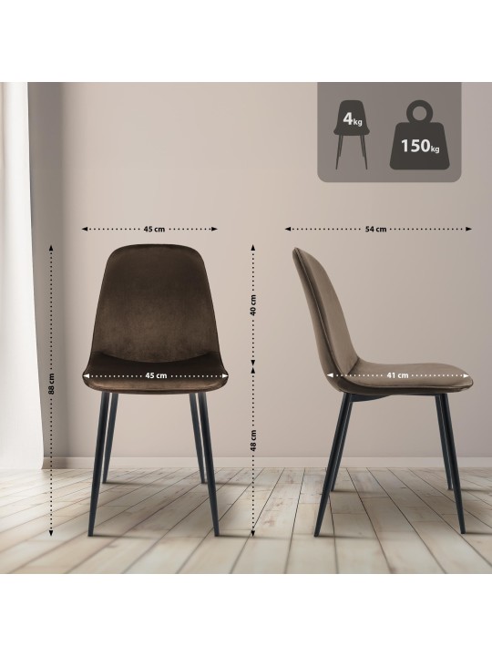 Cadeira de jantar de veludo Maryam, castanho