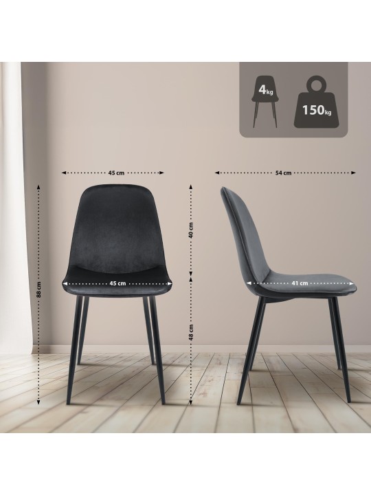 Cadeira de jantar de veludo Maryam, cinza escuro