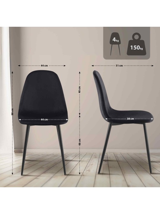 Cadeira de jantar de veludo Napier, preto