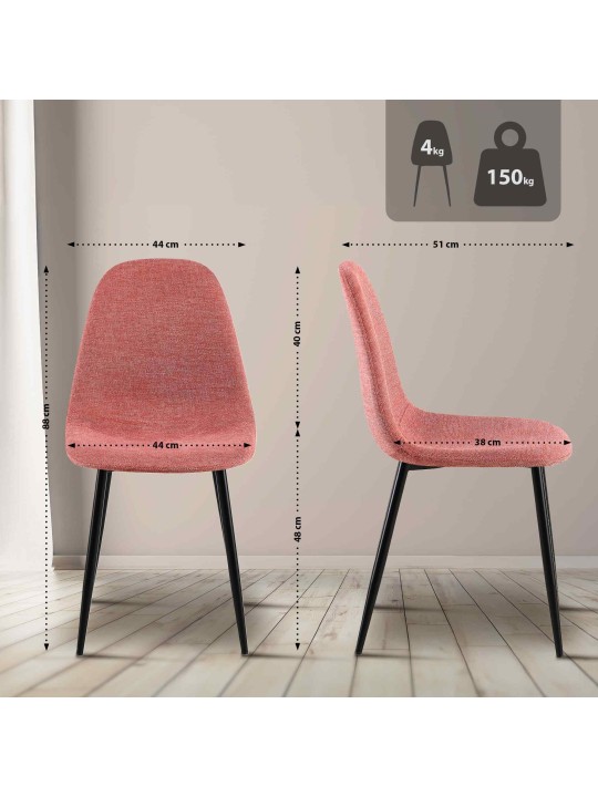 Conjunto de 4 cadeiras de jantar em tecido Napier, laranja