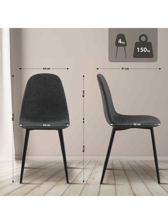 Conjunto de 4 cadeiras de jantar em tecido Napier, preto