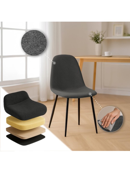 Conjunto de 4 cadeiras de jantar em tecido Napier, cinza