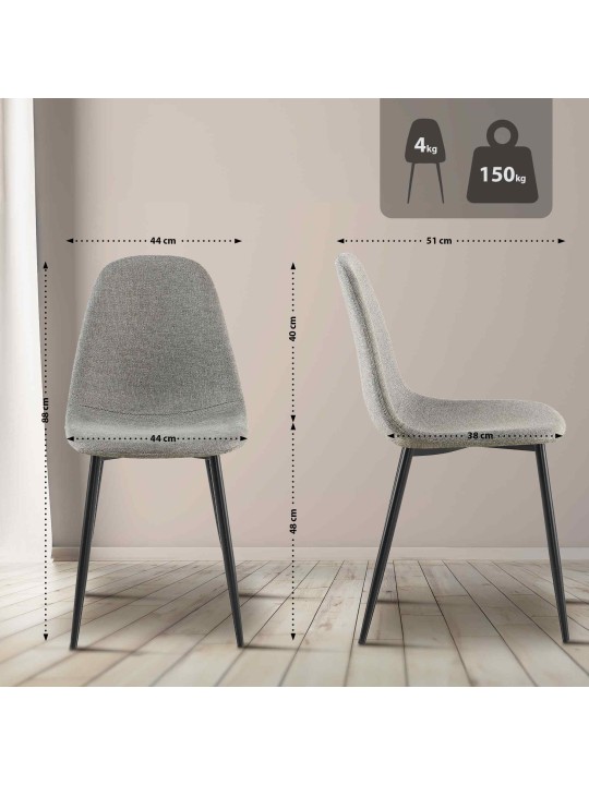 Conjunto de 4 cadeiras de jantar em tecido Napier, cinza claro