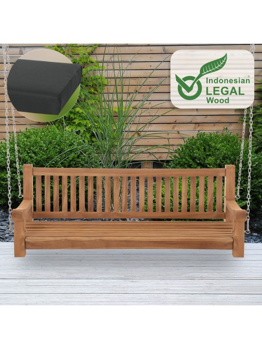 Banco de balanço Joyce com almofada de assento 180 cm + teca, cinza escuro