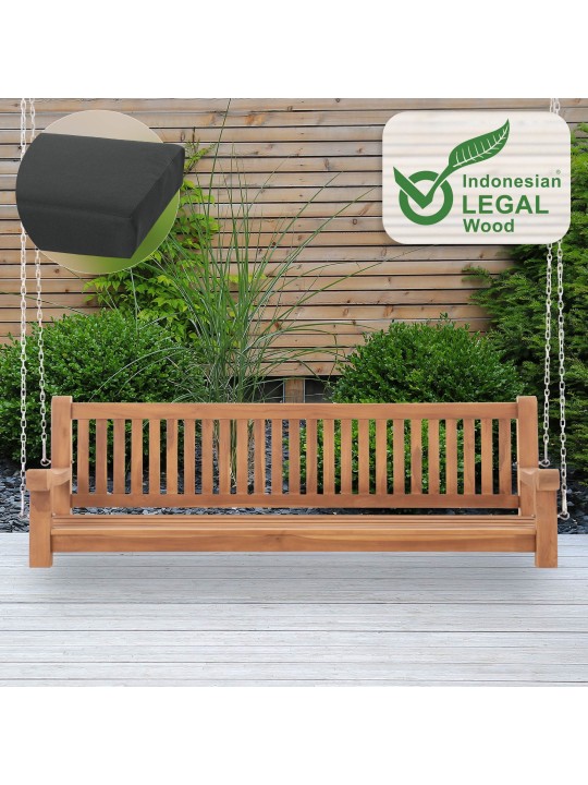 Banco de balanço Joyce com almofada de assento 200 cm + teca, cinza escuro